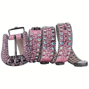 Fashion Rhinestone Skull Belt for Women Crystal Encrusted Jeans Decoration Pink Luxury Designer Diamond bb Belt 3