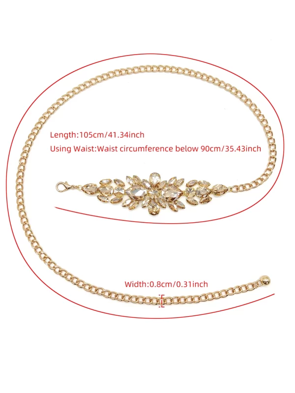 A women's rhinestone inlaid chain waistband with a premium gold waistchain 3