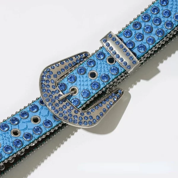 Luxury Rhinestone Personality Belt for Women Fashion Punk Style Blue Pin Buckle Clothing Accessories Drilling Designer bb Belt 4