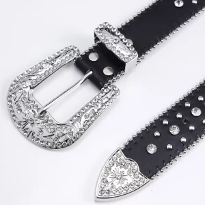 1pc Men Women Fashion Dazzling Rhinestone Belt Western Cowgirl Bling Studded Design Faux Leather Diamond Belt for Jeans Dress 3