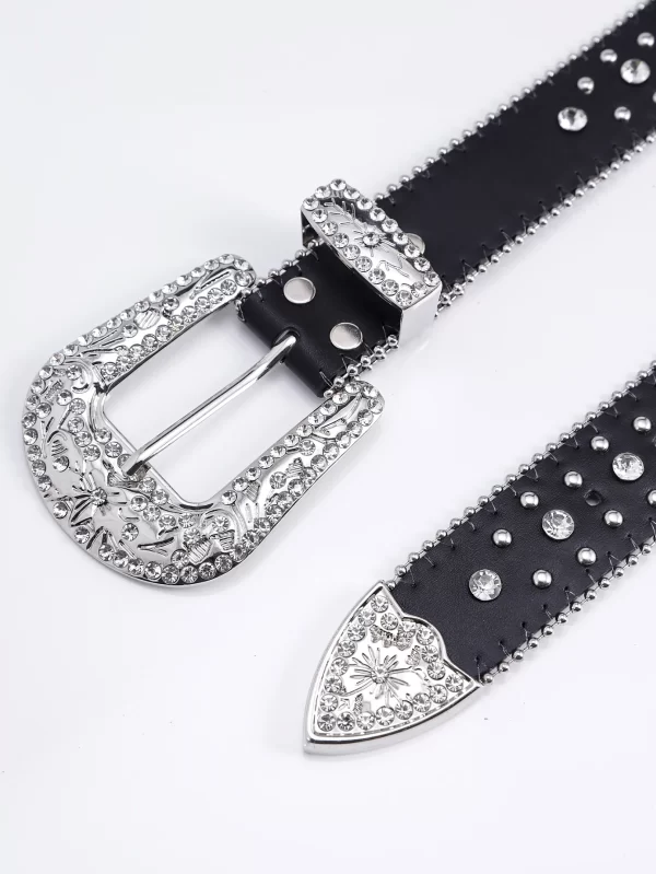 1pc Men Women Fashion Dazzling Rhinestone Belt Western Cowgirl Bling Studded Design Faux Leather Diamond Belt for Jeans Dress 3