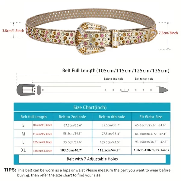 Women's Jeans Rhinestone Large Size Belt Men's Belt Western Denim Shiny Rivet Design Leather HipHop Punk Rock Y2K Style Belt 2