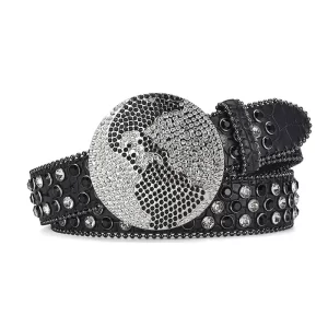 Western Leather belt BlingBling Diamond round buckle water Crystal diamond belt punk style Unisex PU Synthetic belt 5