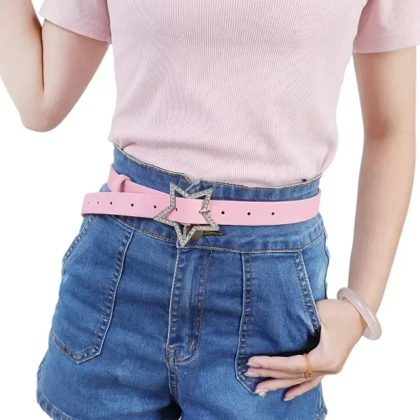 Y2K Star Buckle Belt Pink Leather Elastic Binding Embellished Waistband Sparkling Rhinestone Retro Bride Decoration Accessories 6