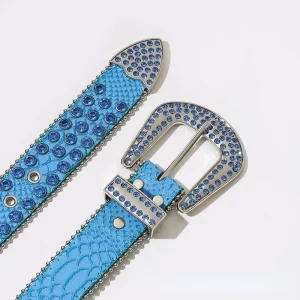 Luxury Rhinestone Personality Belt for Women Fashion Punk Style Blue Pin Buckle Clothing Accessories Drilling Designer bb Belt 5