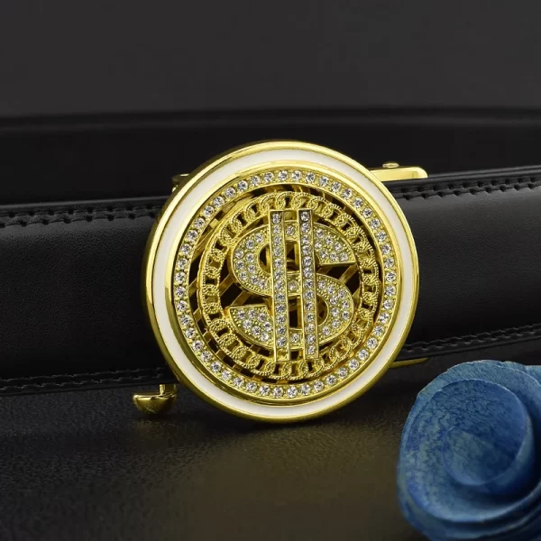 2024 new Luxury Genuine Leather Men Automatic Belt Jeans Rhinestone Metal Rotatable Belt Buckle Business Belt ceinture homme 2