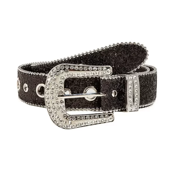 Gothic Black Silver Metal Buckle Rhinestone Belt Body Four Seasons Y2K Style Womens Jeans Belt 3