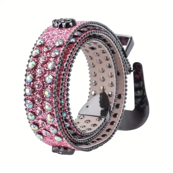 Fashion Rhinestone Skull Belt for Women Crystal Encrusted Jeans Decoration Pink Luxury Designer Diamond bb Belt 4