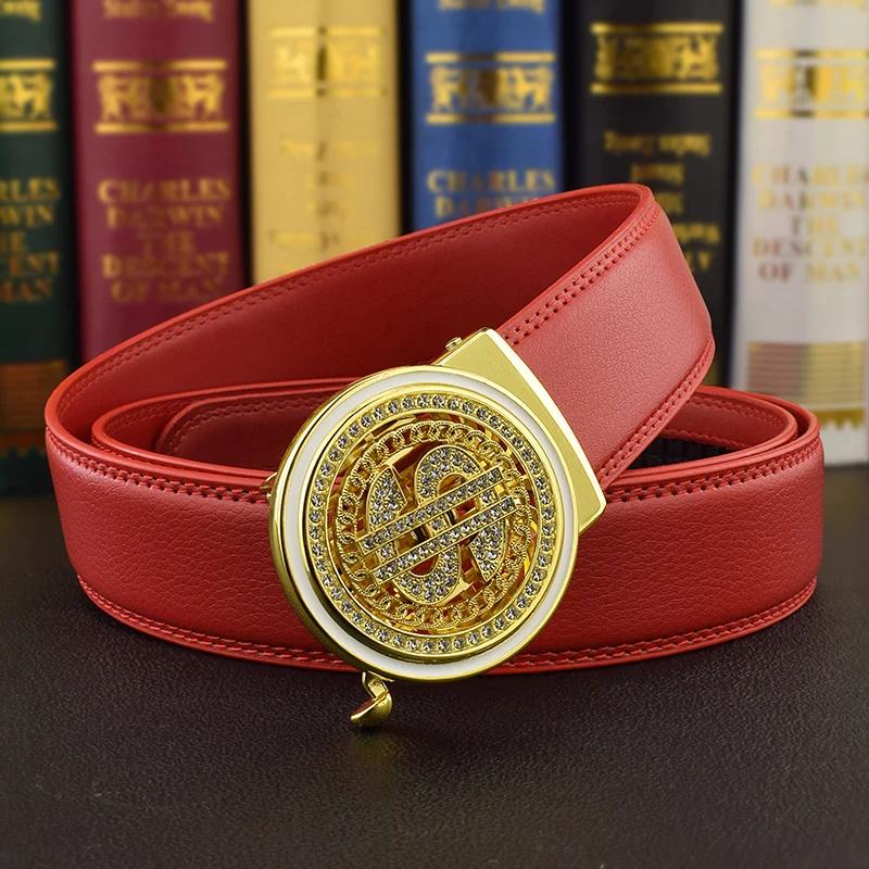 2024 new Luxury Genuine Leather Men Automatic Belt Jeans Rhinestone Metal Rotatable Belt Buckle Business Belt ceinture homme 8