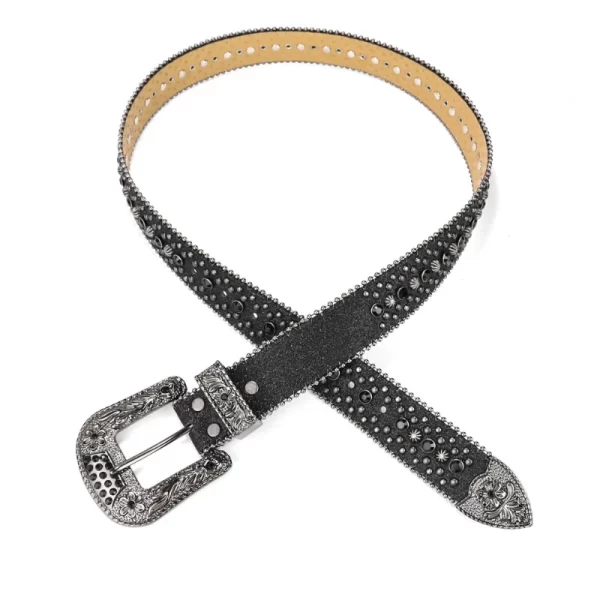 Vintage Dark Rhinestone Rivet Belt for Women Sequin Punk Hip Hop Gothic Jeans Accessories Luxury Designer bb Belt 4