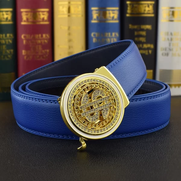 2024 new Luxury Genuine Leather Men Automatic Belt Jeans Rhinestone Metal Rotatable Belt Buckle Business Belt ceinture homme 5