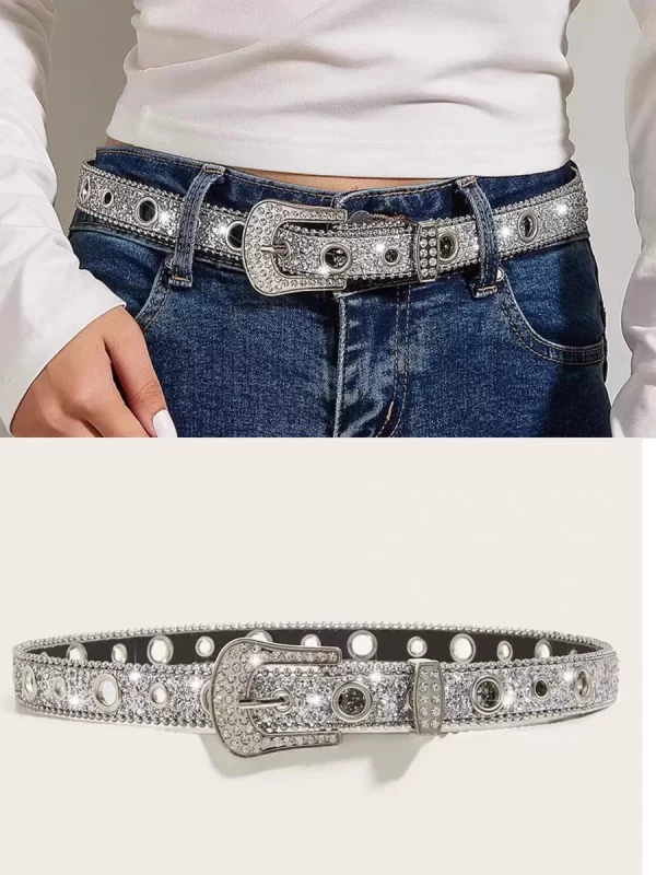 New Goth for rhinestone Belts Women PU Leather Strap for rhinestone Belts Western Cowboy Y2K Girls Fashion Belt for Jeans Men 3