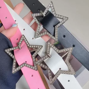 Y2K Star Buckle Belt Pink Leather Elastic Binding Embellished Waistband Sparkling Rhinestone Retro Bride Decoration Accessories 4