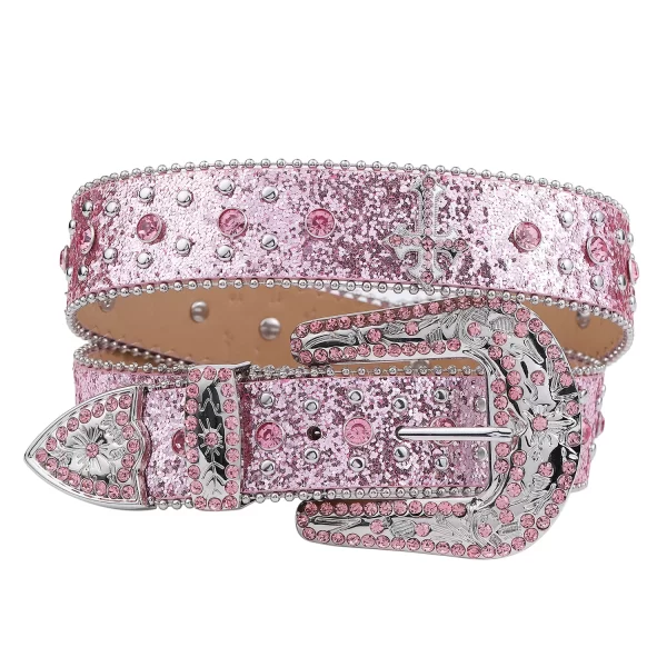 Pink cross-rivet Rhinestone belt sparkles, punk rock inlaid leather belt for men's jeans 3