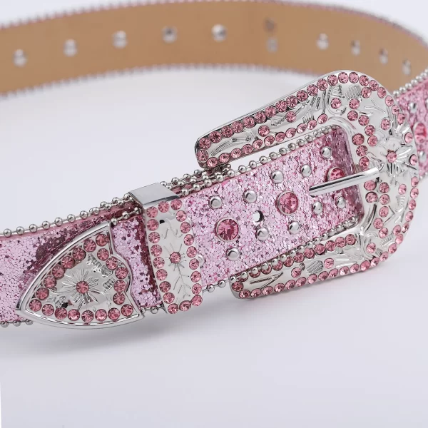 Pink cross-rivet Rhinestone belt sparkles, punk rock inlaid leather belt for men's jeans 4