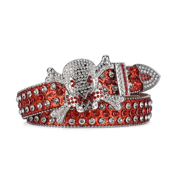 Women's Jeans Skull Head Buckle Rhinestone Belt Y2K Belt Shiny Rivet Design Pu Belt Artificial Diamond Belt Punk Rock Men's Belt 6