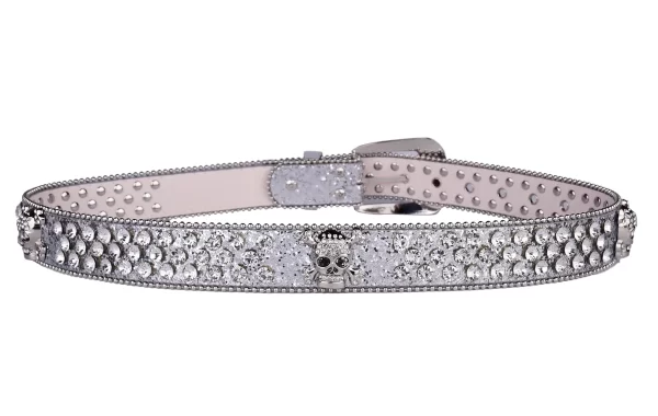 Rhinestone SkullBelt Western Cowgirl Belts For Women Girls Studded PU Leather Country Belt 6