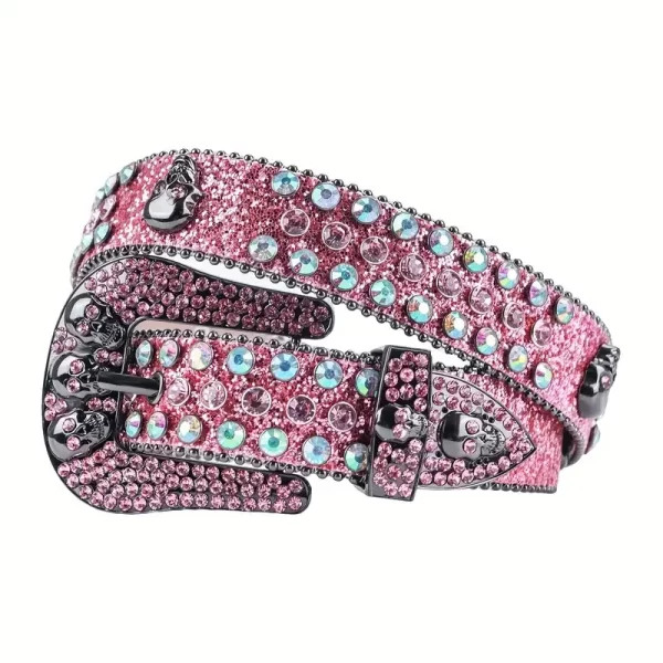 Fashion Rhinestone Skull Belt for Women Crystal Encrusted Jeans Decoration Pink Luxury Designer Diamond bb Belt 2