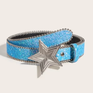 Women's Star Buckle Belt Y2k Rhinestone Moon Luxury Bling Sequin Punk Metal Buckle Belt Fashion Waistband Jeans Pants Party Belt 6