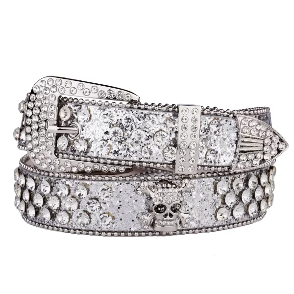 Rhinestone SkullBelt Western Cowgirl Belts For Women Girls Studded PU Leather Country Belt 2