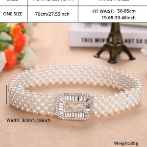 1pc Women's Elastic Waist Belt With Gold Buckle And Five Rows Of Faux Pearls, Sweet And Fashionable 4