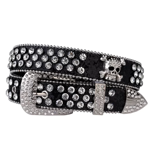 Rhinestone SkullBelt Western Cowgirl Belts For Women Girls Studded PU Leather Country Belt 5