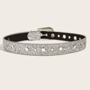 Gothic Black Silver Metal Buckle Rhinestone Belt Body Four Seasons Y2K Style Womens Jeans Belt 5