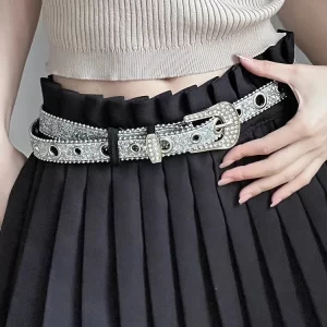 New Goth for rhinestone Belts Women PU Leather Strap for rhinestone Belts Western Cowboy Y2K Girls Fashion Belt for Jeans Men 4