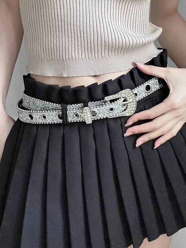 New Goth for rhinestone Belts Women PU Leather Strap for rhinestone Belts Western Cowboy Y2K Girls Fashion Belt for Jeans Men 4