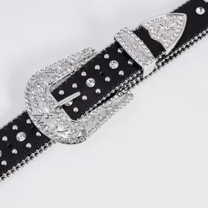 1pc Men Women Fashion Dazzling Rhinestone Belt Western Cowgirl Bling Studded Design Faux Leather Diamond Belt for Jeans Dress 2