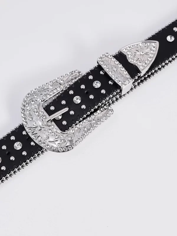 1pc Men Women Fashion Dazzling Rhinestone Belt Western Cowgirl Bling Studded Design Faux Leather Diamond Belt for Jeans Dress 2