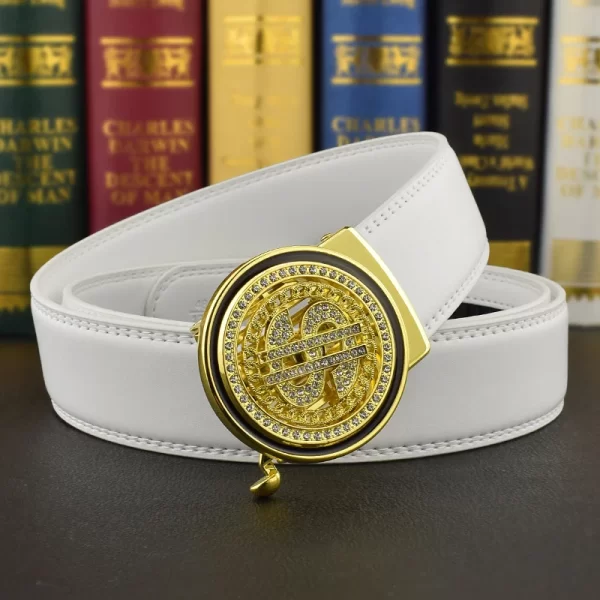 2024 new Luxury Genuine Leather Men Automatic Belt Jeans Rhinestone Metal Rotatable Belt Buckle Business Belt ceinture homme 3