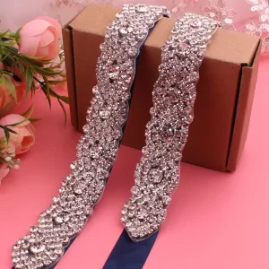 YJWSXF - Crystal bridal belt with ribbons, handmade silver wedding belt, cookie patient belt for wedding evening dresses 3