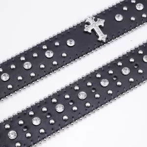 1pc Men Women Fashion Dazzling Rhinestone Belt Western Cowgirl Bling Studded Design Faux Leather Diamond Belt for Jeans Dress 5