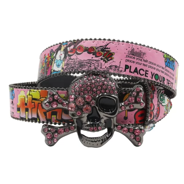 Big Skull Punk Black Rhinestone Belt Ladies Designer Belt Diamond Soldier Belt Western Cowboy Y2K Fashion Belt Hip Hop Graffiti 3