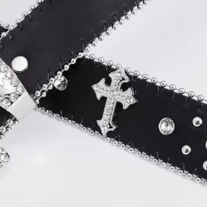 1pc Men Women Fashion Dazzling Rhinestone Belt Western Cowgirl Bling Studded Design Faux Leather Diamond Belt for Jeans Dress 4