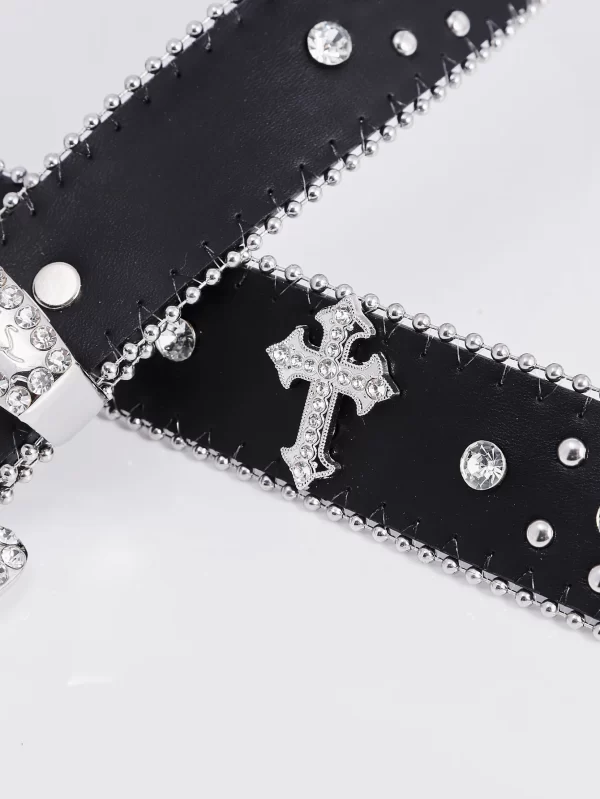 1pc Men Women Fashion Dazzling Rhinestone Belt Western Cowgirl Bling Studded Design Faux Leather Diamond Belt for Jeans Dress 4