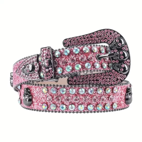 Fashion Rhinestone Skull Belt for Women Crystal Encrusted Jeans Decoration Pink Luxury Designer Diamond bb Belt 1