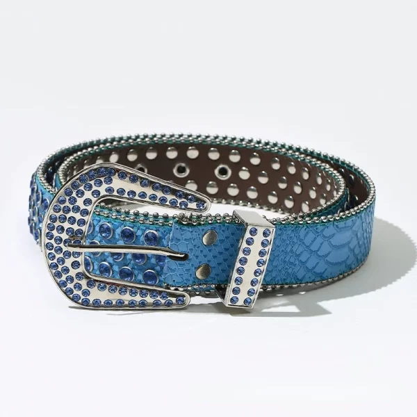 Luxury Rhinestone Personality Belt for Women Fashion Punk Style Blue Pin Buckle Clothing Accessories Drilling Designer bb Belt 3