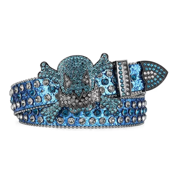 Women's Jeans Skull Head Buckle Rhinestone Belt Y2K Belt Shiny Rivet Design Pu Belt Artificial Diamond Belt Punk Rock Men's Belt 5