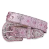 Pink cross-rivet Rhinestone belt sparkles, punk rock inlaid leather belt for men's jeans 1