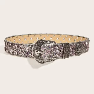 Women Sequin & Rhinestone Decor Geometric Buckle Fashion Belt For Dress Decoration 6