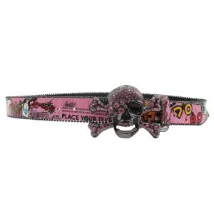 Big Skull Punk Black Rhinestone Belt Ladies Designer Belt Diamond Soldier Belt Western Cowboy Y2K Fashion Belt Hip Hop Graffiti 4