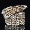 Women Fashion Solid /Leopard Print Studded Rhinestone Belt PU Leather Bling Crystal Adjustable Glitter Waistband for Club Party 1