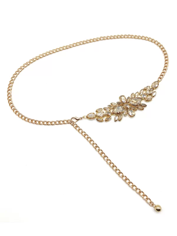 A women's rhinestone inlaid chain waistband with a premium gold waistchain 5