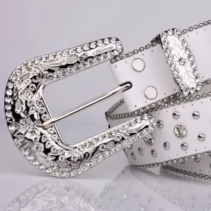 Punk Rhinestone White Belt female male fashion western jeans female jeans jewelry fashion design Y2K Jeans Belt 3