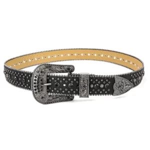 Vintage Dark Rhinestone Rivet Belt for Women Sequin Punk Hip Hop Gothic Jeans Accessories Luxury Designer bb Belt 5